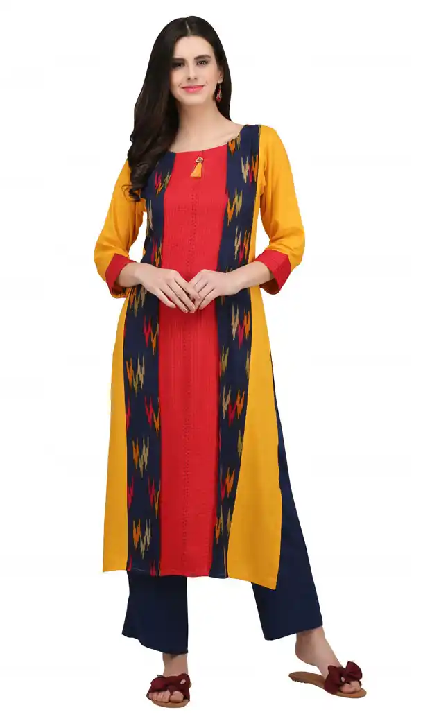 Yellow Color Rayon Casual Wear Readymade Printed Kurti - 444254299