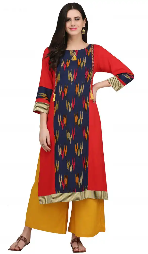 Red Color Rayon Casual Wear Readymade Printed Kurti - 444254300