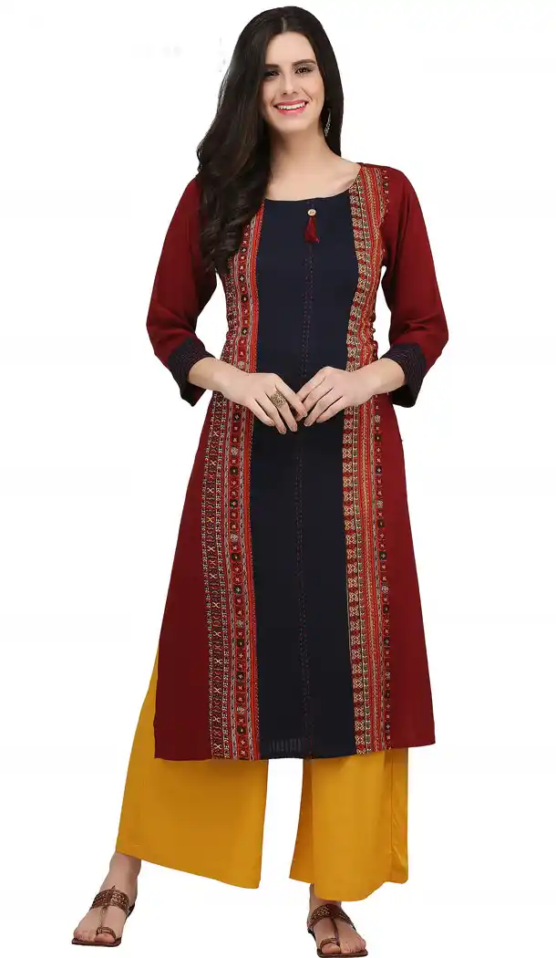 Melodic Maroon Color Rayon Casual Wear Readymade Printed Kurti - 444254302