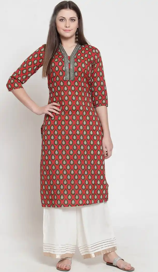 Ravishing Red Color Rayon Casual Wear Readymade Printed Kurti - 444254304