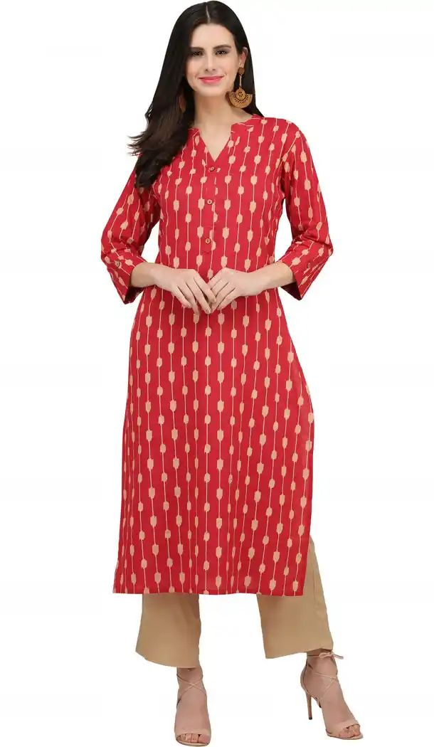 Mesmerizing Red Color Cotton Casual Wear Readymade Printed Kurti - 444254306