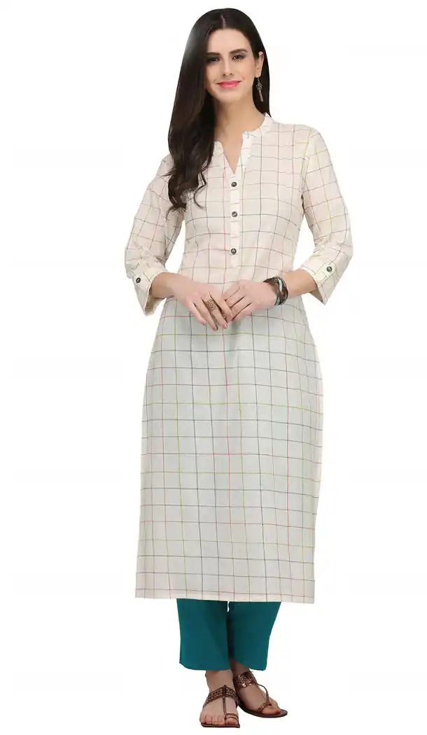 Off White Color Cotton Casual Wear Readymade Printed Kurti - 444254310