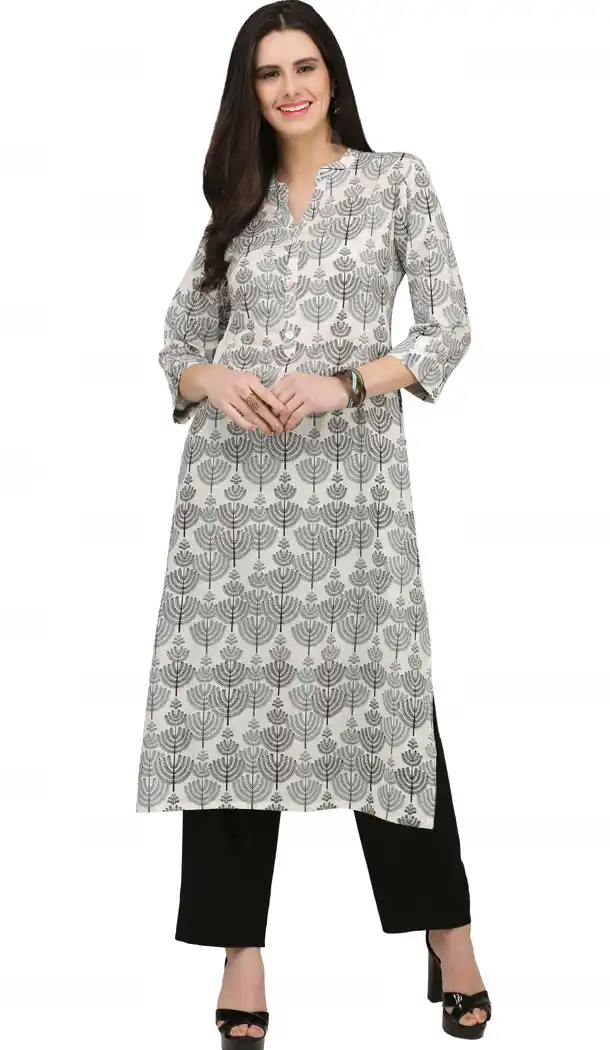 Gorgeous Off White Color Cotton Casual Wear Readymade Printed Kurti - 444254312