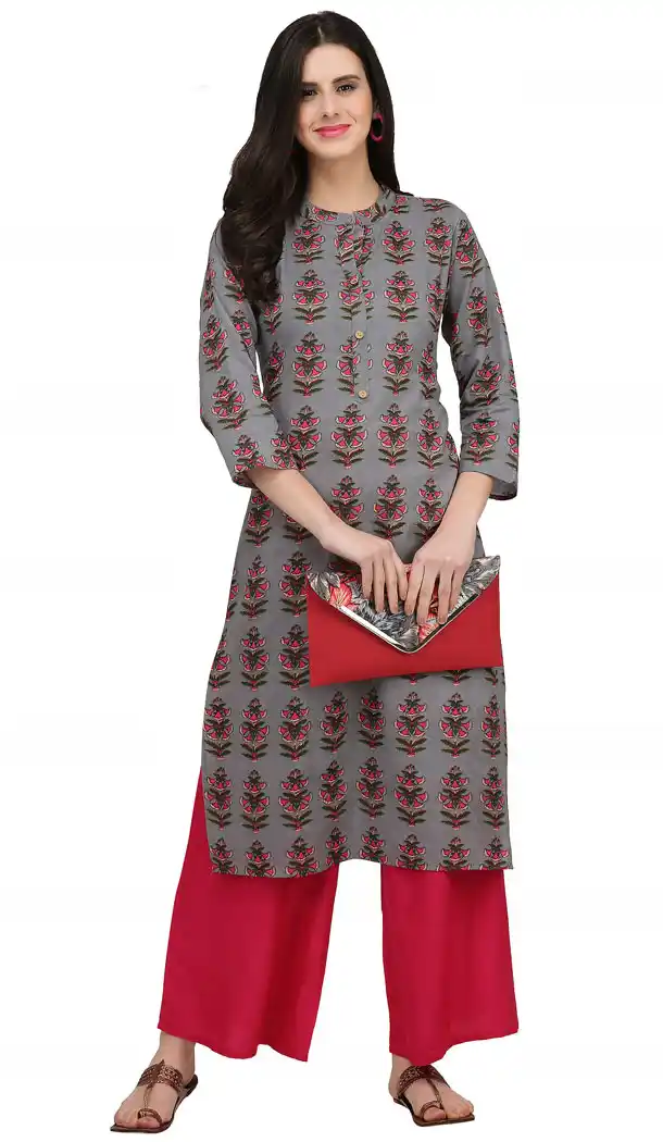 Charming Grey Color Cotton Casual Wear Readymade Printed Kurti - 444254318
