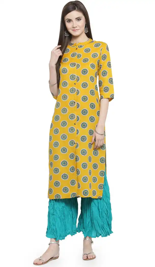 Yellow Color Rayon Casual Wear Readymade Printed Kurti - 444254322