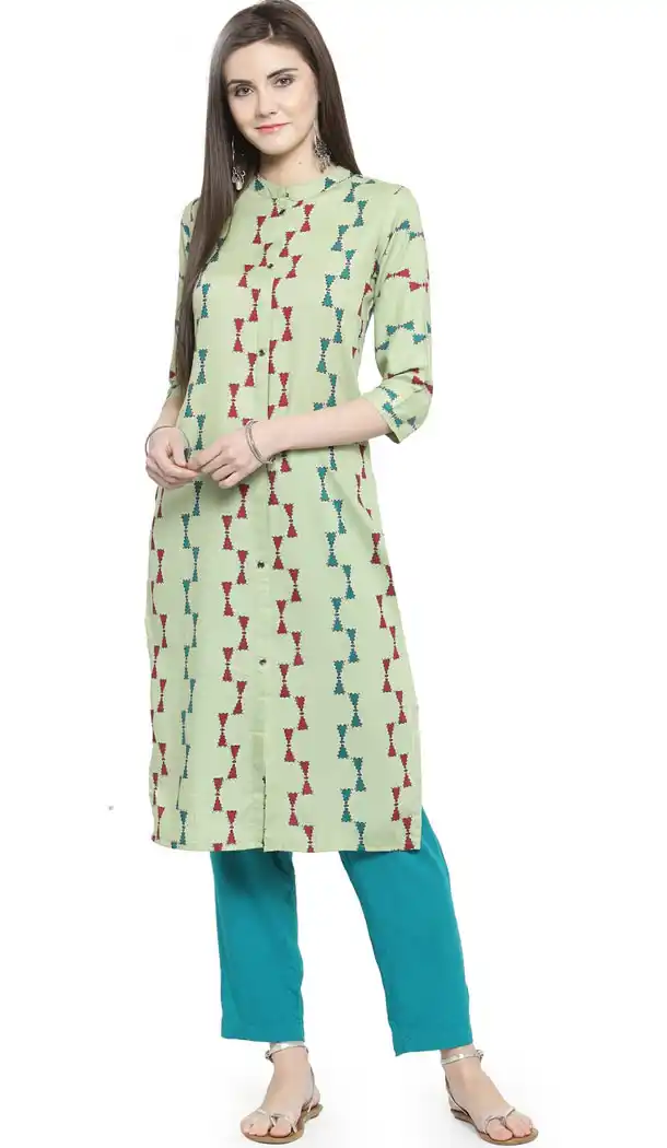 Dark Blue Color Rayon Casual Wear Readymade Printed Kurti - 444254323