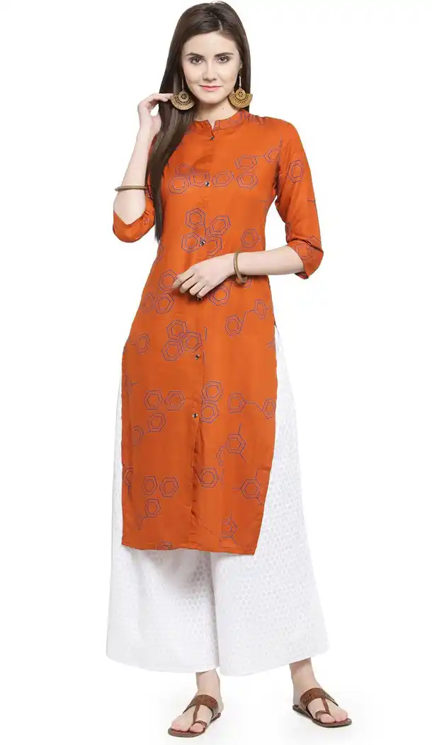 Light Pink Color Rayon Casual Wear Readymade Printed Kurti - 444254326