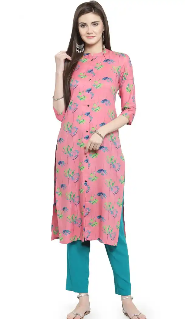 Light Pink Color Rayon Casual Wear Readymade Printed Kurti - 444254327