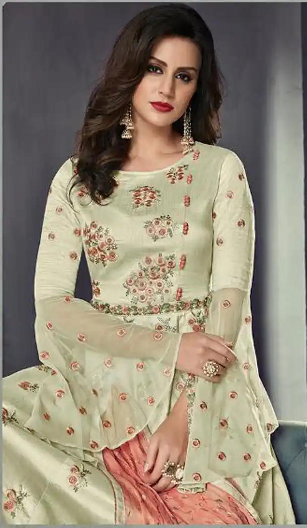 Pista Color Tussar Silk Designer Abaya Style Gown Dress - 445254522