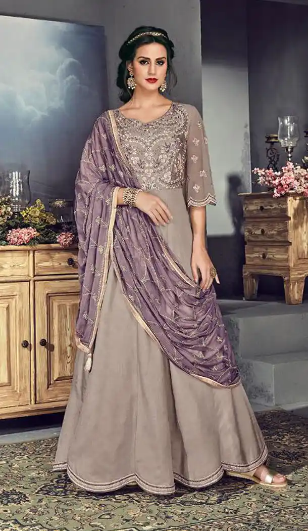 Contemporary Grey Color Star Silk Designer Abaya Style Gown Dress - 445254526