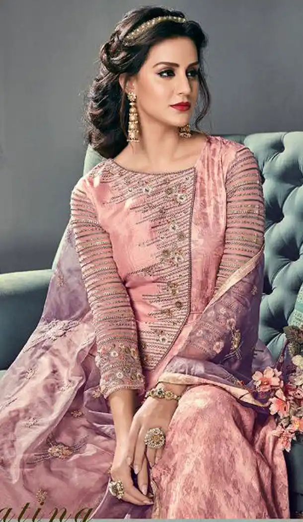 Exquisite Peach Color Tussar Silk Designer Abaya Style Gown Dress - 445254527