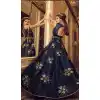 Navy Blue Color Premium Net Designer Knee Length Salwar Kameez