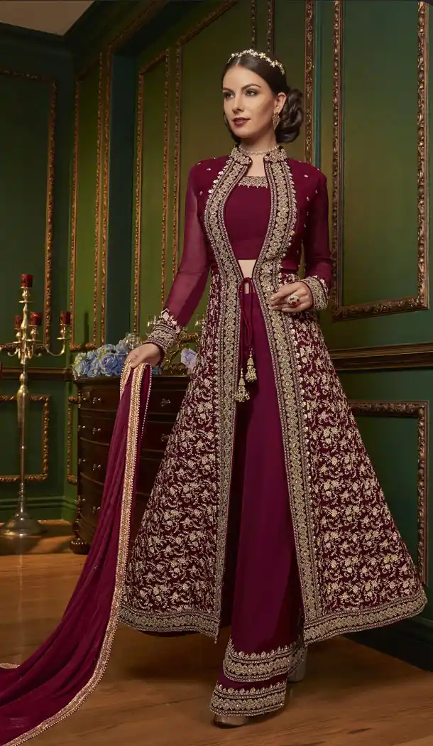 Violet Color Swiss Georgette Designer Knee Length Salwar Kameez