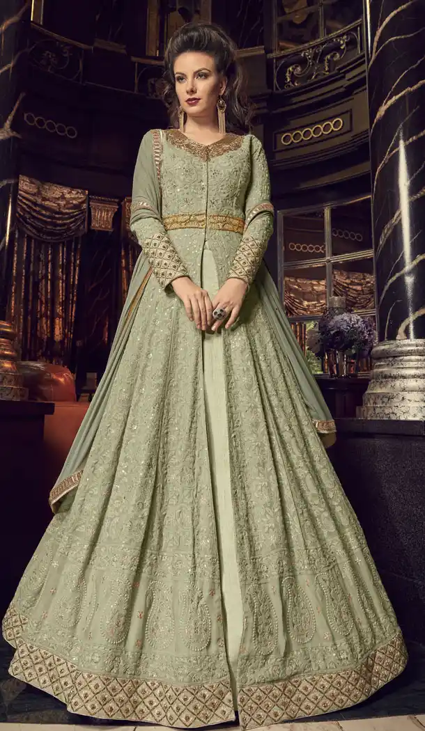 Pista Color Swiss Georgette Designer Knee Length Salwar Kameez - 445654558