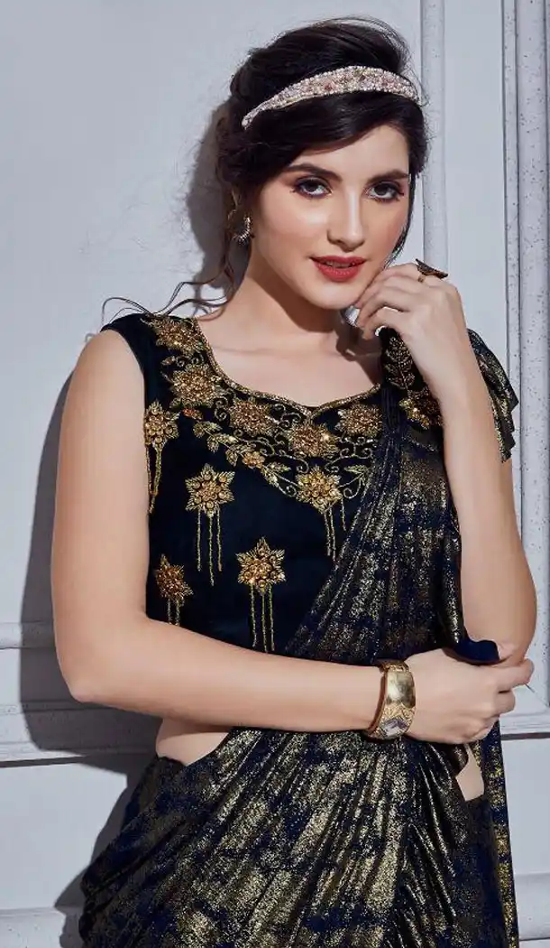 Dark Blue Color Fancy Designer Readymade Saree Blouse - 446254671