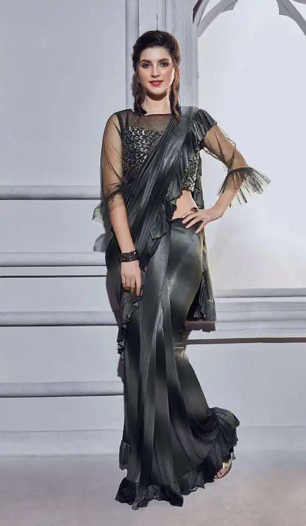Black Color Fancy Designer Readymade Saree Blouse - 446254673