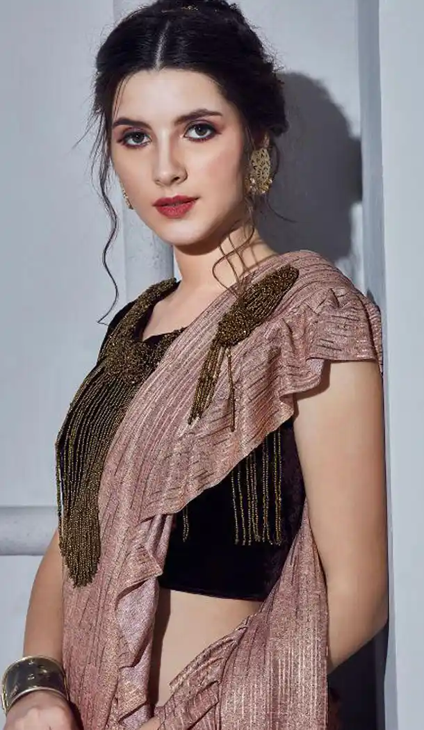 Rosy Brown Color Fancy Designer Readymade Saree Blouse - 446254674