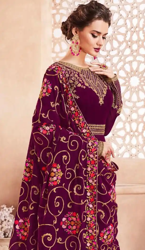 Purple Color Real Georgette Long Abaya Anarkali Salwar Kameez - 449855112