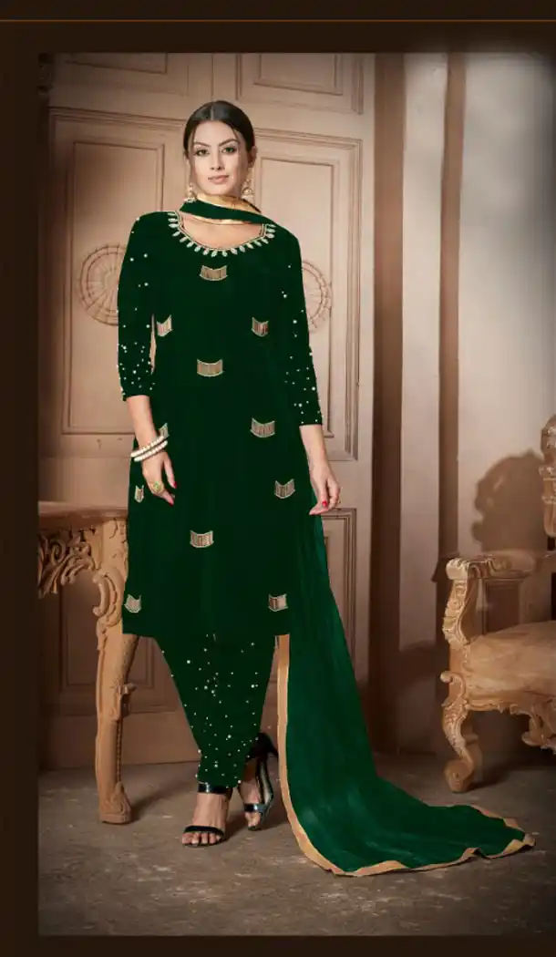 Green Color Velvet Party Wear Style Salwar Kameez - 449955117