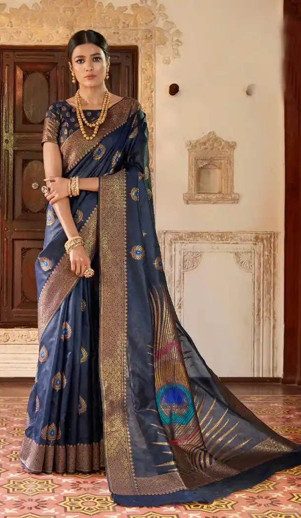 Steel Blue Color Kansula Silk Designer Traditional Wear Saree With Blouse - 451055198