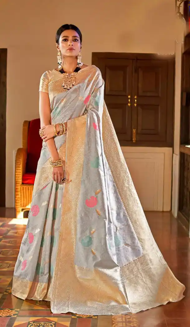 Silver Color Kansula Silk Designer Traditional Wear Saree With Blouse - 451055201