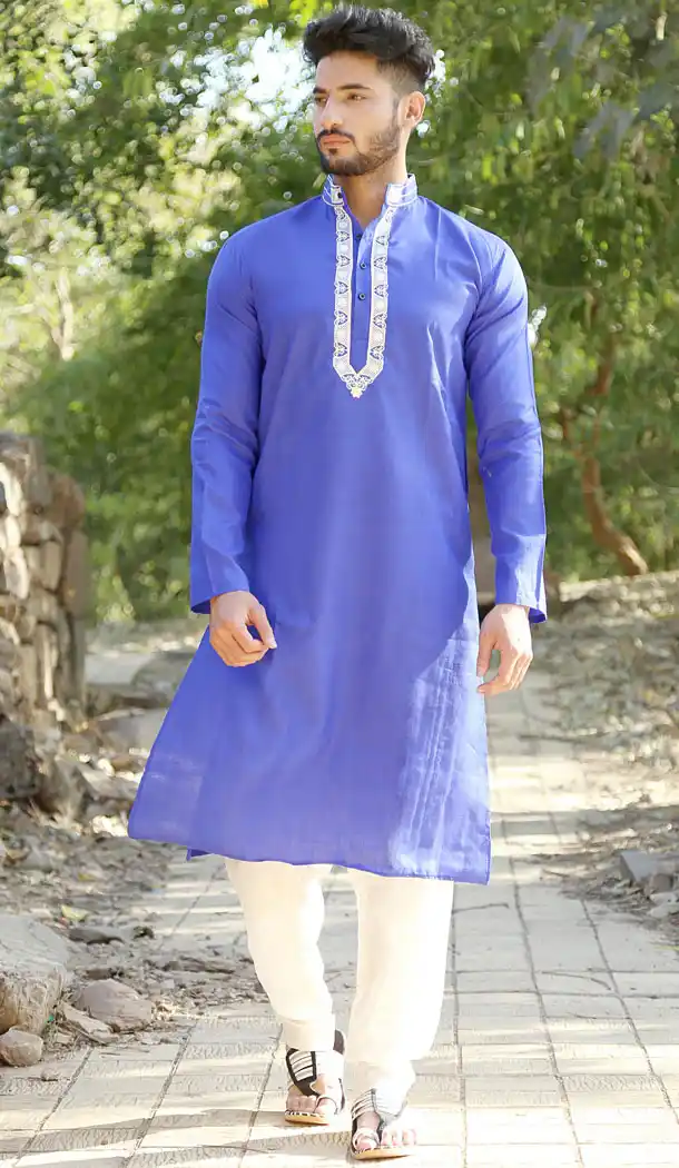 Royal Blue Color Polyster Cotton Eid Wear Readymade Men Kurta Payjama - 445854587