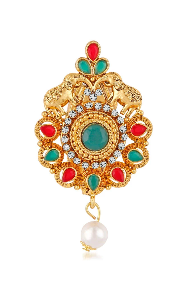 Gold Plated Traditional Ethnic Circular Shape Brooch Saree - FHA5079