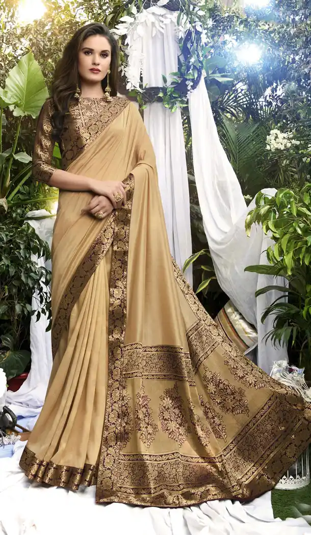 Beige Color Vichitra Silk Casual Party Wear Sarees With Blouse - 451355222