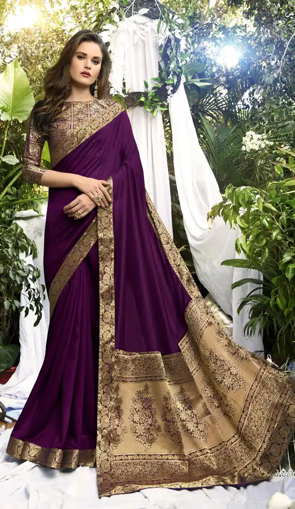 Purple Color Vichitra Silk Casual Party Wear Sarees With Blouse - 451355223