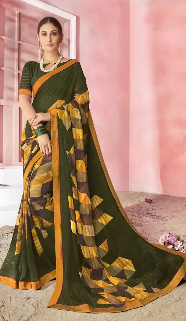Sea Green Color Major Georgette Fancy Printed Saree - 452255448