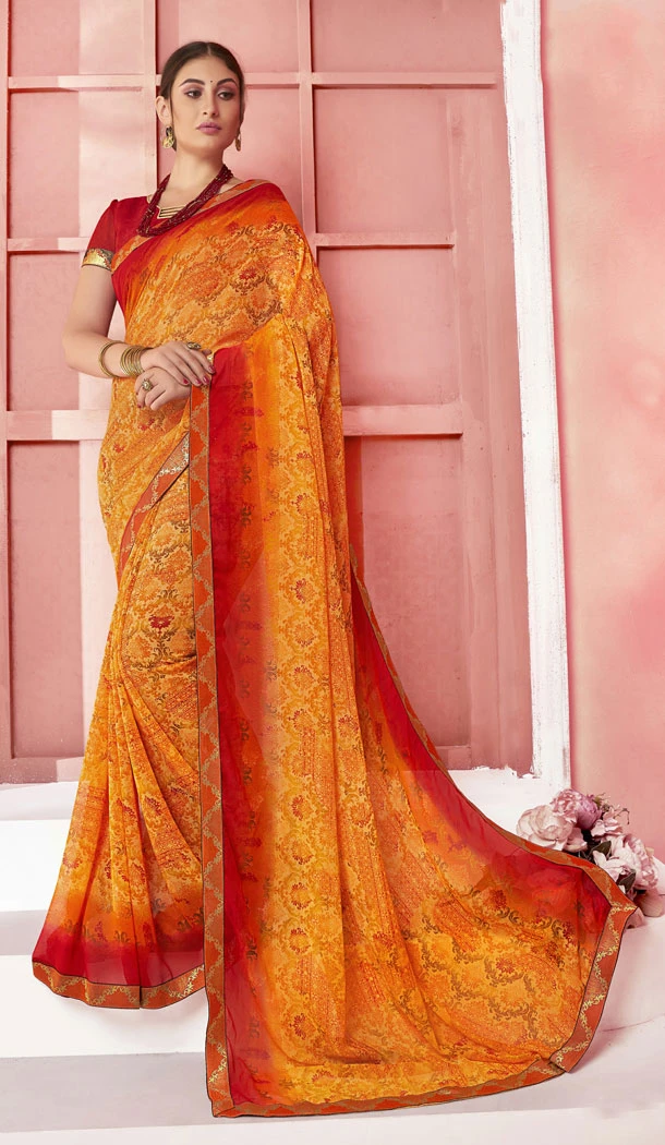 Exotic Orange Color Major Georgette Fancy Printed Saree - 452255451