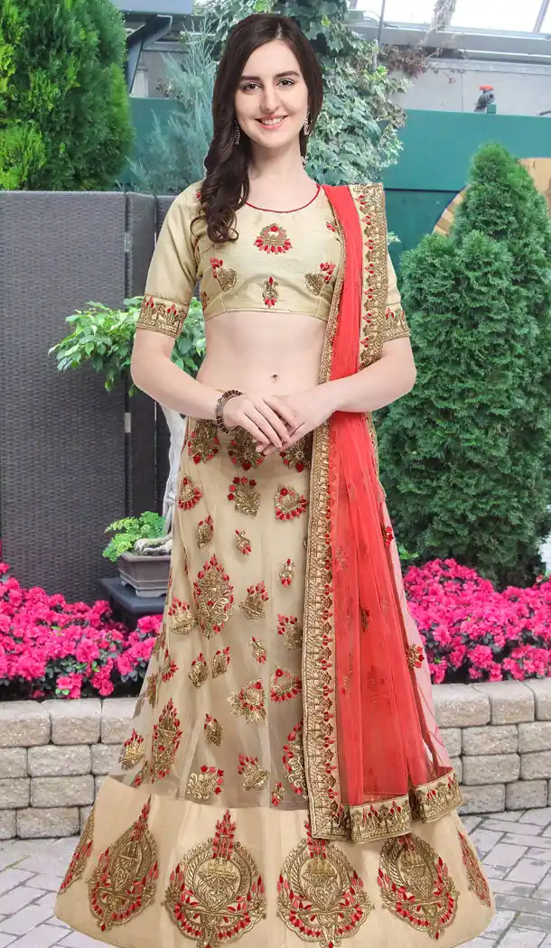 Beige Color Net Party Wear Girl Lehenga Choli - 448654823
