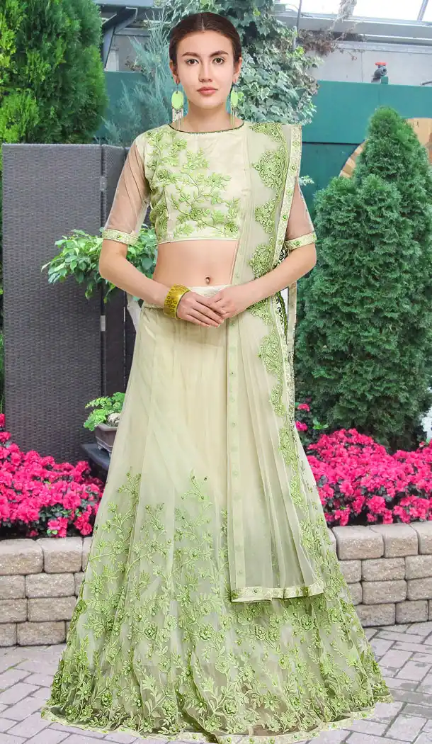 Pista Color Net Party Wear Girl Lehenga Choli - 448654830