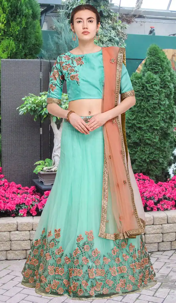 Cgreen Color Net Party Wear Girl Lehenga Choli - 448654831