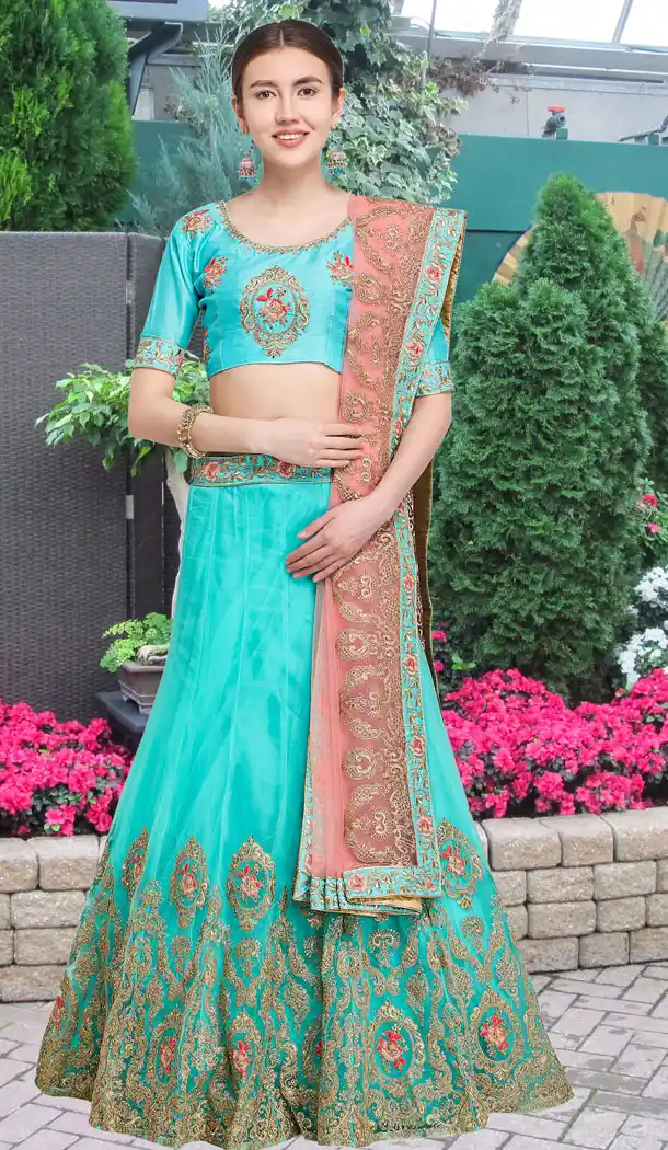 Firoji Color Net Party Wear Girl Lehenga Choli - 448654836