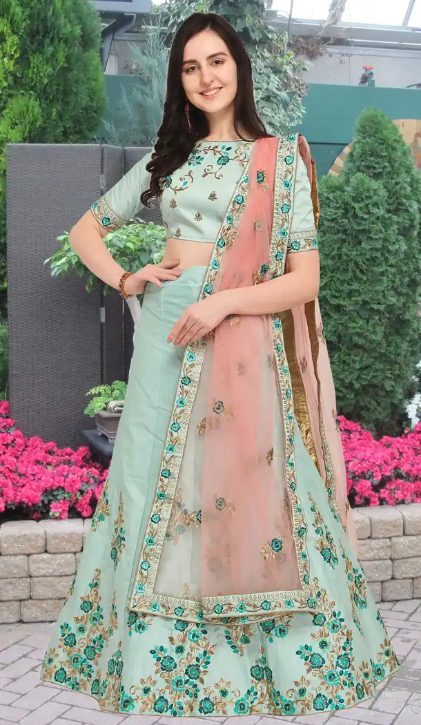 Cgreen Color Silk Party Wear Girl Lehenga Choli - 448654838