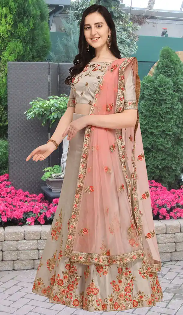 Grey Color Silk Party Wear Girl Lehenga Choli - 448654839