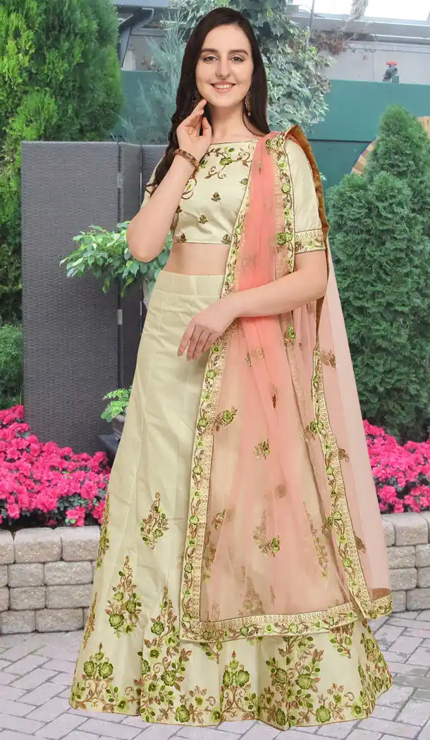 Lemon Color Silk Party Wear Girl Lehenga Choli - 448654840