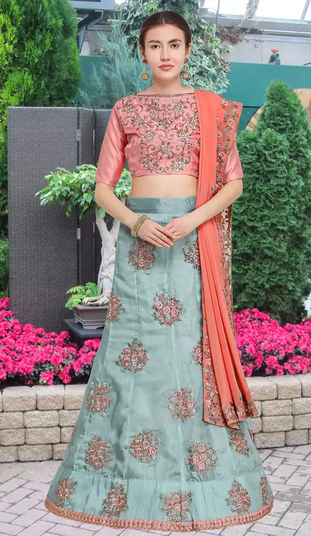 Grey Color Organza Party Wear Girl Lehenga Choli - 448654842