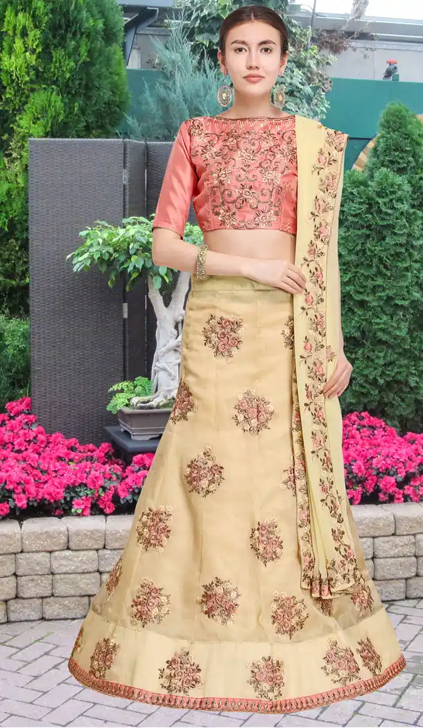 Cream Color Organza Party Wear Girl Lehenga Choli - 448654843