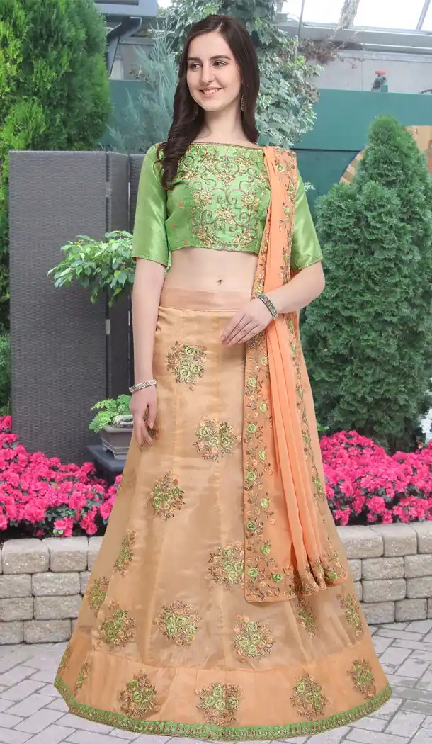 Light Orange Color Organza Party Wear Girl Lehenga Choli - 448654844