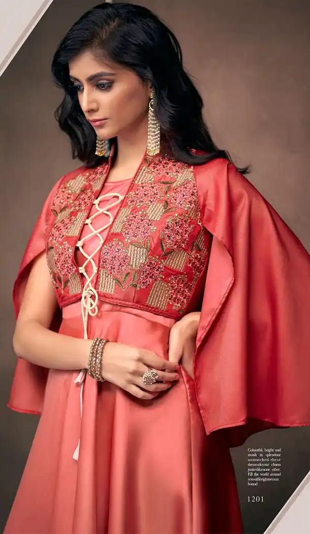 Red Color Triva Satin Silk Eid Festive Wear Readymade Gown - 448955004