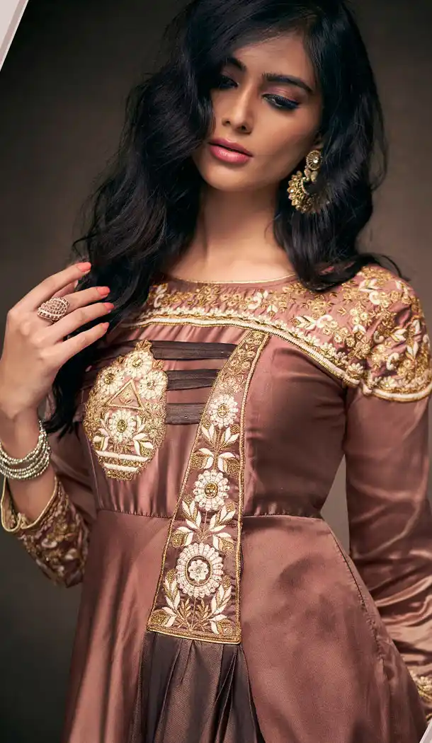 Brown Color Triva Satin Silk Eid Festive Wear Readymade Gown - 448955006
