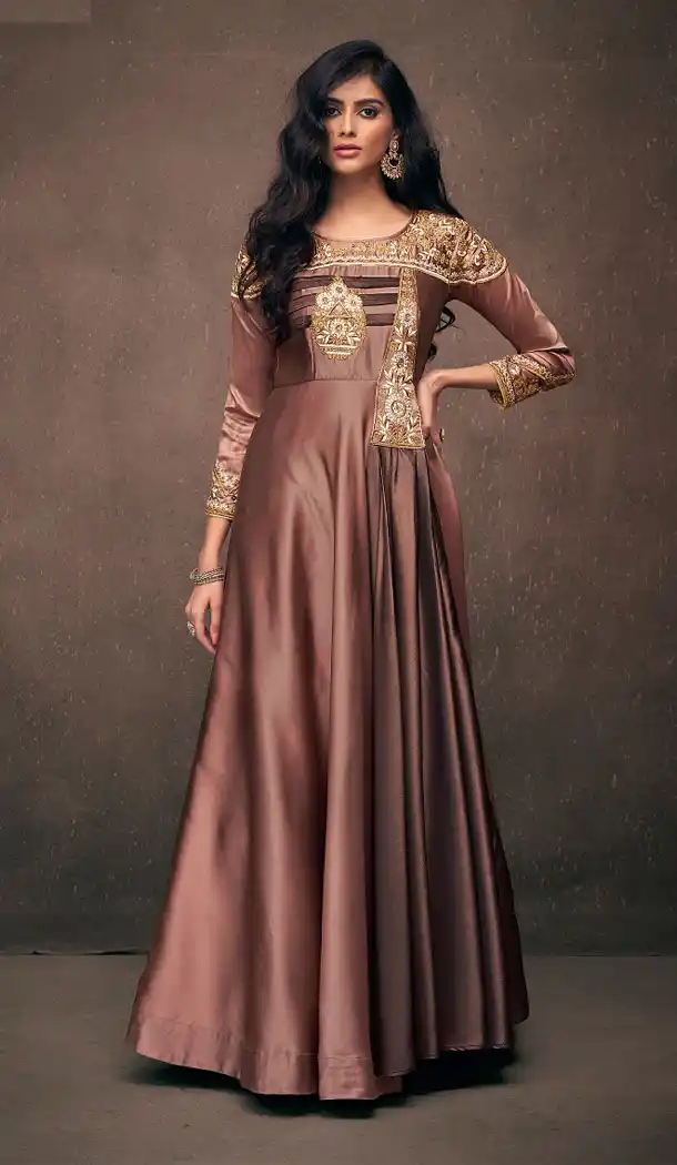 Brown Color Triva Satin Silk Eid Festive Wear Readymade Gown - 448955006