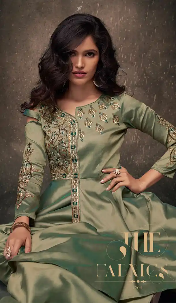 Two Tone Green Color Triva Satin Silk Eid Festive Wear Readymade Gown