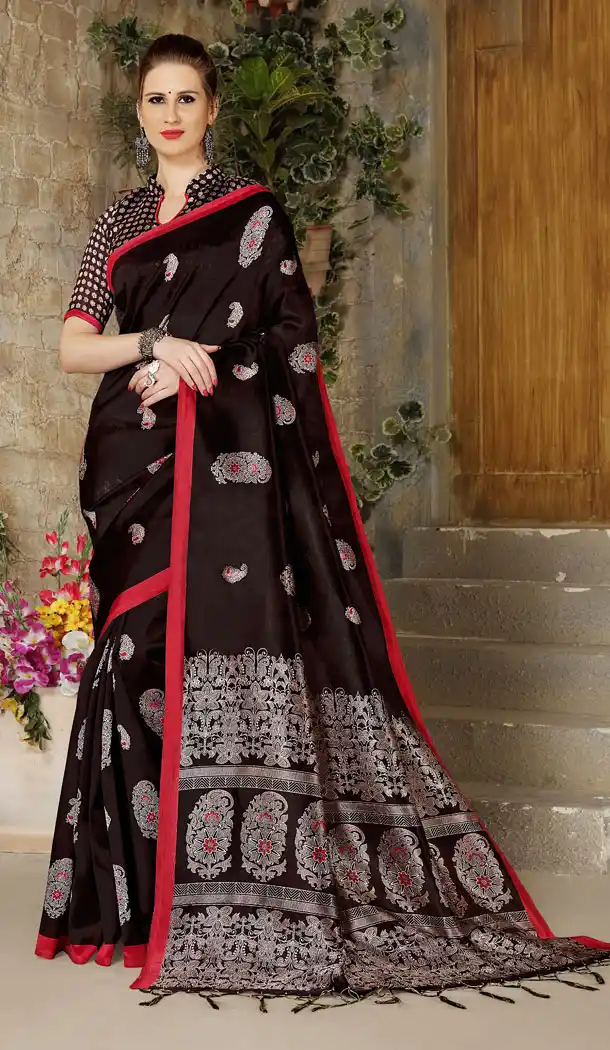 Brown Color Silk Casual Wear Saree Blouse - 449555086