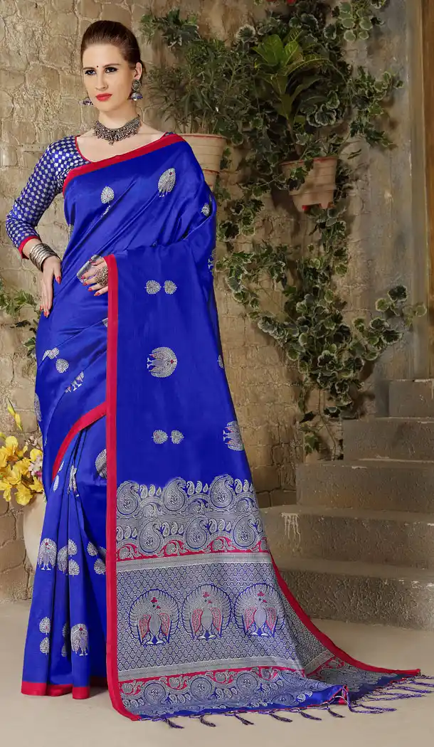 Navy Blue Color Silk Casual Wear Saree Blouse - 449555087