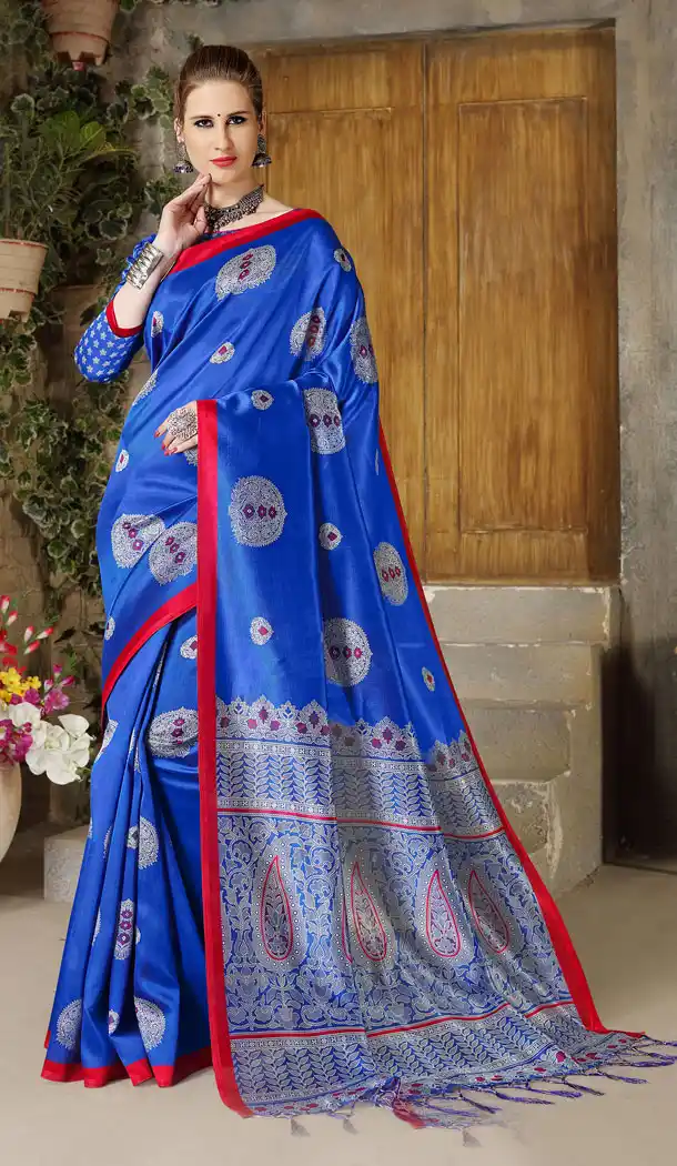 Blue Color Silk Casual Wear Saree Blouse - 449555089