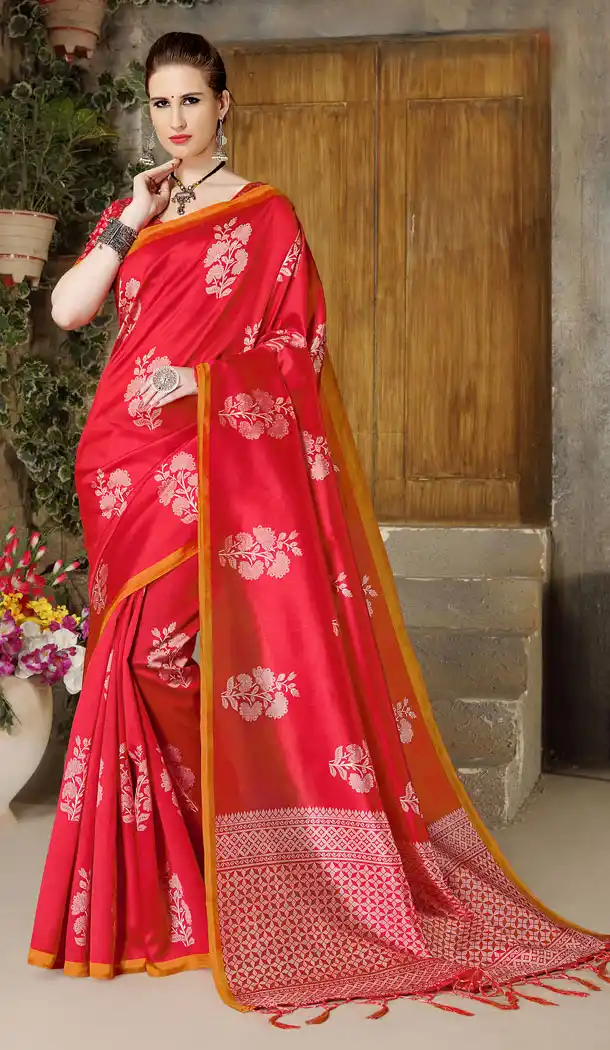Red Color Silk Casual Wear Saree Blouse - 449555092