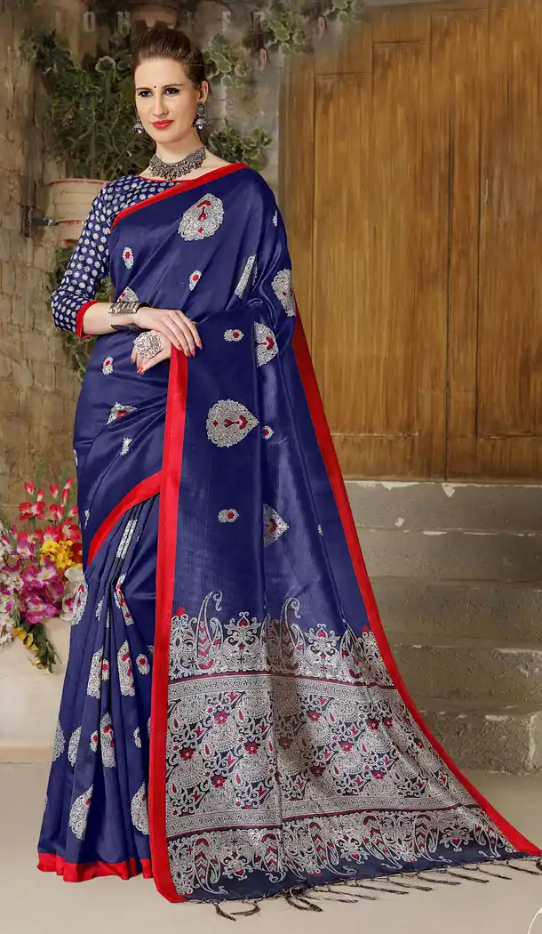 Dark Blue Color Silk Casual Wear Saree Blouse - 449555094